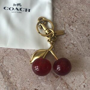 Coach Gold-Tone Cherry Keychain with Red Glitter Cherries